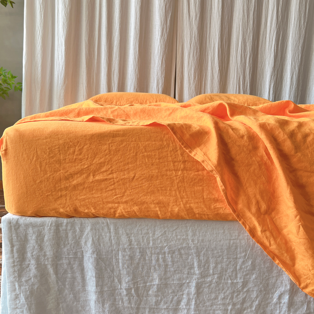 King Queen Size Fitted Sheets Orange Linen Fitted Bed Sheet