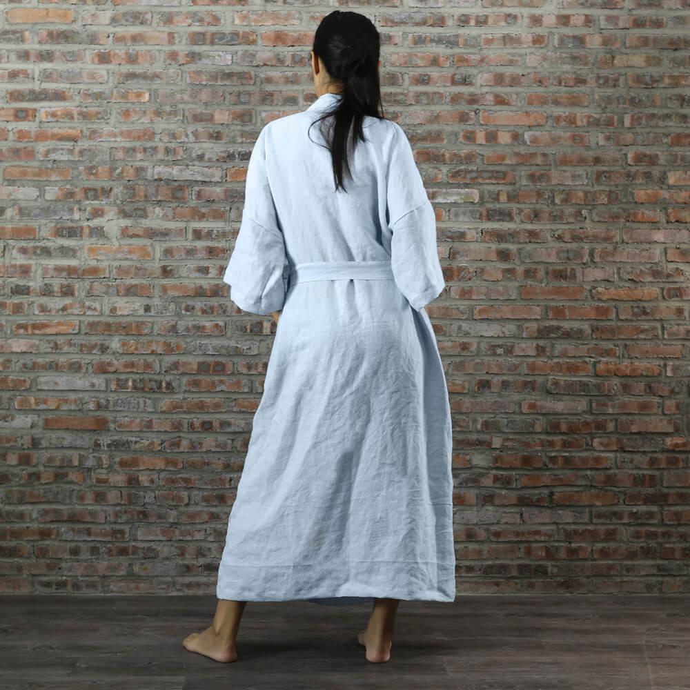 Ice Blue Linen Bathrobe, Linen Spa Robe, Luxury Bathrobe, Classic store Linen Robe, Sauna Robe, Home Wear, Kimono Bathrobe, Gift for Her, Him bl1