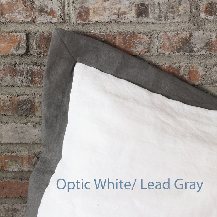 French Color Border Linen Pillowcases (set of 2) - Optic White-Lead Grey