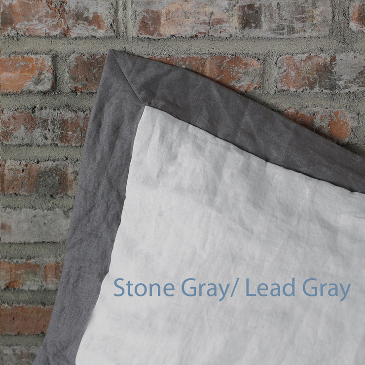 French Color Border Linen Pillowcases (set of 2) - Stone Grey-Lead Grey