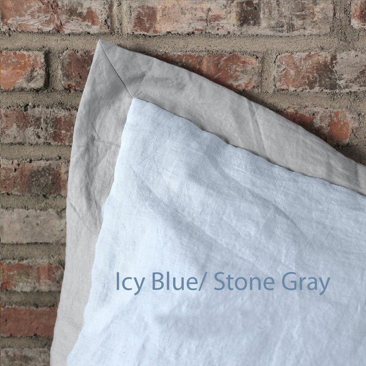 French Color Border Linen Pillowcases (set of 2) - Icy Blue- Stone Grey